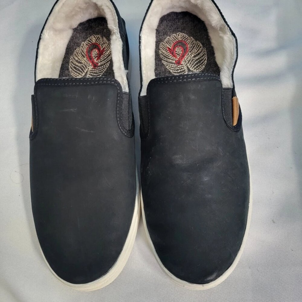 Nwot Olukai Black Leather Suede Pehuea Heu Ladies Sz 9 Sherpa Lined Shoes $140